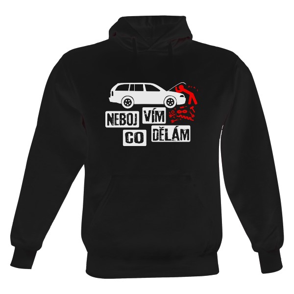 Pánská mikina s kapucí s potiskem Automechanik, neboj vím co dělám II